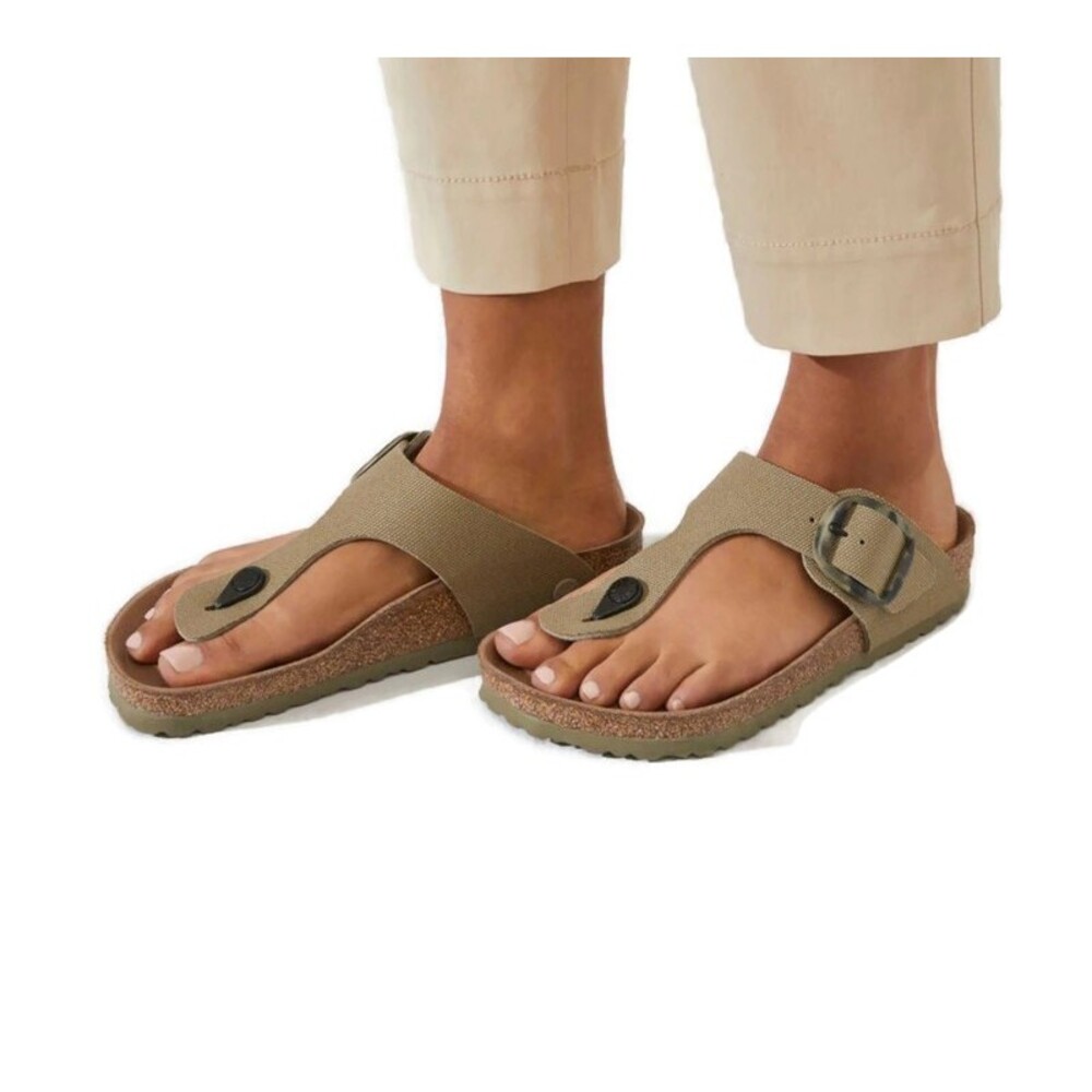 Birkenstock Womens 8 Mens 6 Gizeh Vegan Big Buckle Sandals EU 39 Faded Khaki - Picture 7 of 11